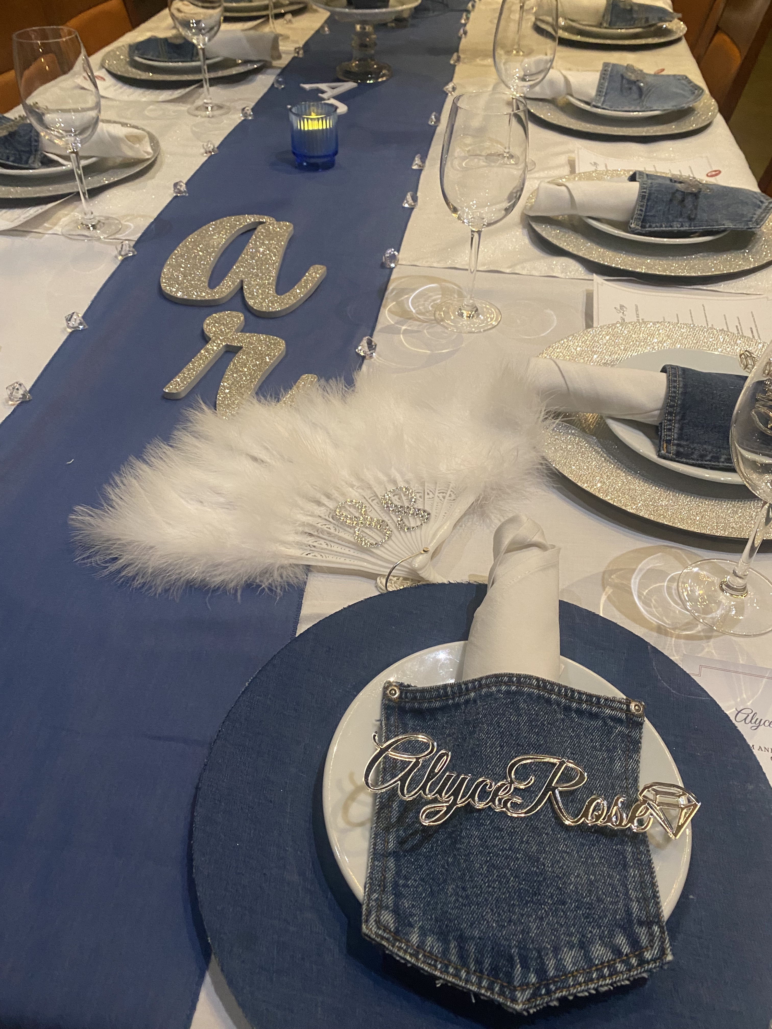 Welcome sign for Denim and Diamonds birthday celebration